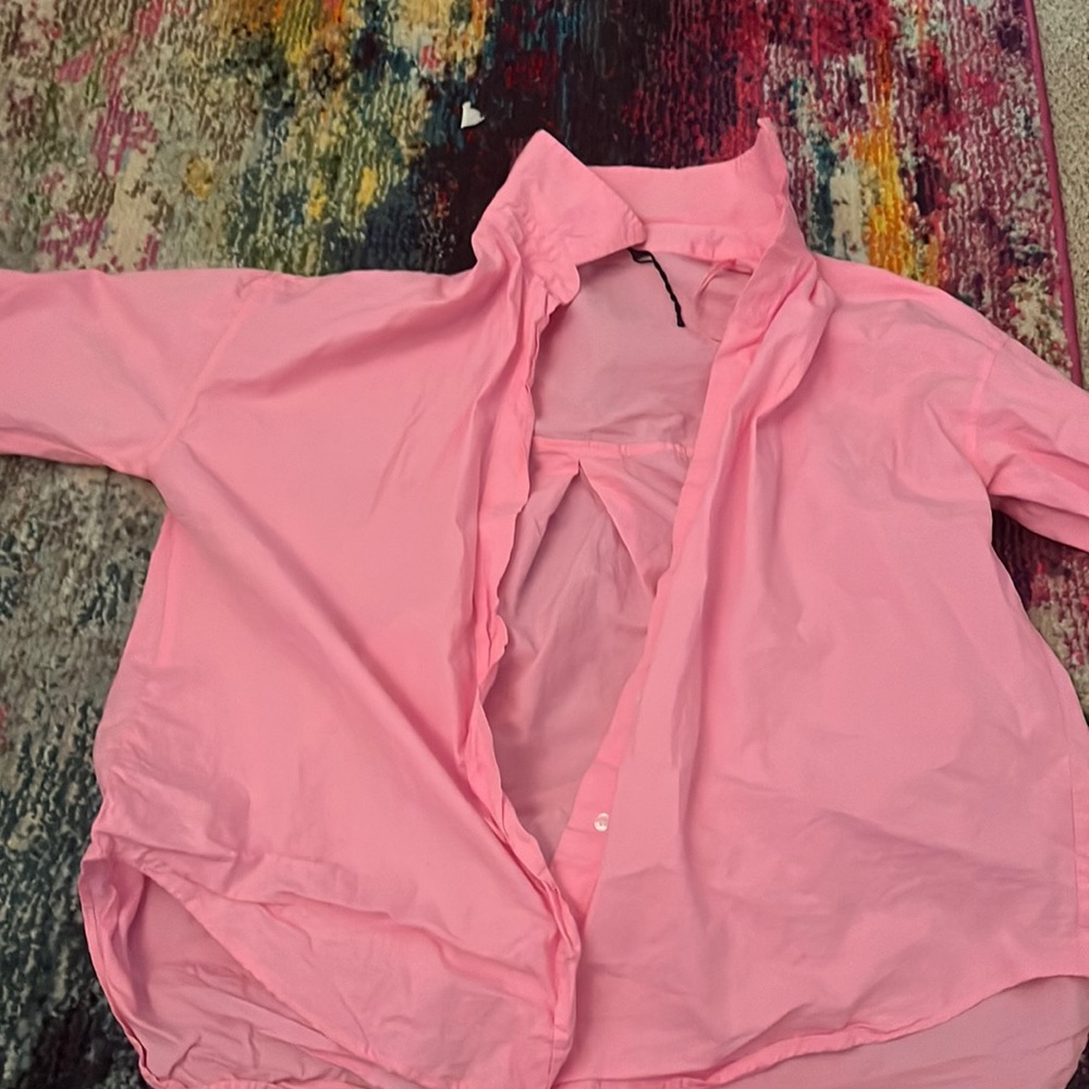 pink collar neck button down shirt from Zara